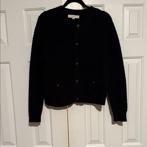 LOFT Textured Black Cardigan Sweater
